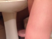 Preview 1 of Girl peeing on guys dick while he masturbates - Golden shower