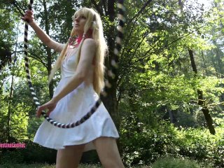 short skirt, flashing, hula hoop, cosplay