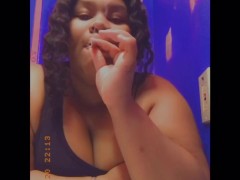 SEXY BBW SMOKES A BLUNT BEFORE SUCKING DICK IN THE BATHROOM 