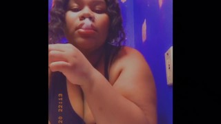 SEXY BBW SMOKES A BLUNT BEFORE SUCKING DICK IN THE BATHROOM 