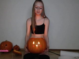 cam, pumpkin carving, behind the scenes, small tits
