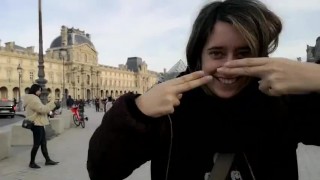 Susy Blue Flashing In Front Of Paris's Louvre