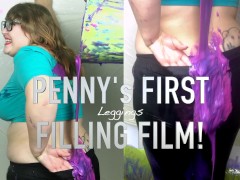 Filling my shiny black wetlook leggings with thick gunge!