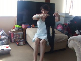 WEARING ON BLACK TIGHTS IN NIGHTGOWN HEELS SEXY BARE LEGS DANCE HOT PUSSY!