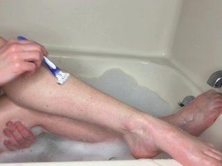 woman bathing, solo female bath, 60fps, leg shaving