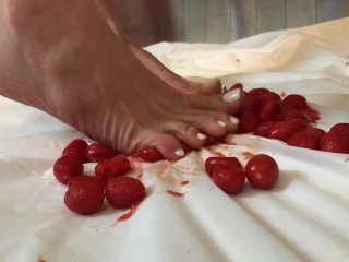 Feet fetish crushing food squishing tomatoes white toenails high arch