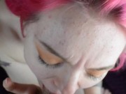 Preview 2 of Cute Pink Haired Teen Sucks Him Until He Cums