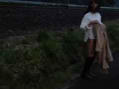 Japanese crossdresser public flashing at railway