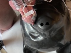Latex puppy mask. Orgasm. Latex mask. Electro. Estim cbt