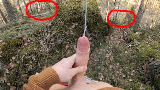 Risky cumshots in forest with people around! | Johann Wood