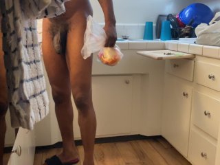 naked cooking, bbc, kitchen, caught spying