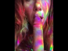 Tail plug play and dildo rainbow slow blowjob. Squirt runs down my leg!