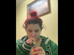 Shirtless Smoke Sesh with Red Head Slut