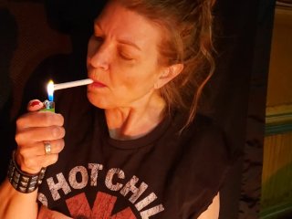 milf smoking, solo female, rocker chick smoking, milf