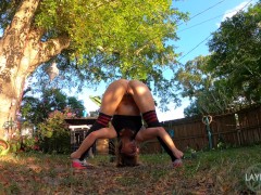 BOTTOMLESS BLONDE BABE BACKYARD QUARANTINE TWERK/SQUATS/STRETCHING