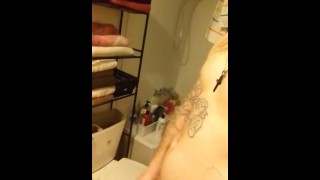 Tatted up irish guy masturbating