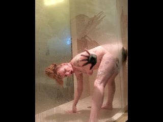 Steamy Hotel Shower with Suction Cup Dildo.