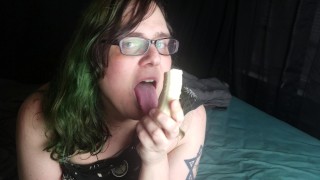 Trans Girl Seductively-ish eats a banana.