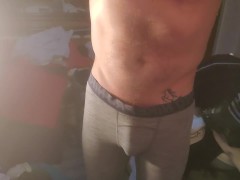 Well hung in yoga pants