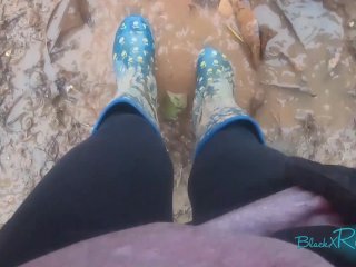 solo female, kink, muddy boots, public