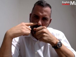 Suited Master huffs after_work on thebalcony