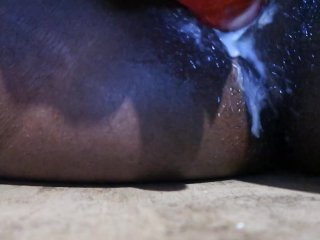 Fat Ebony Pussy Creaming on Pink Dildo