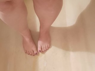 foot fetish, shower pee, piss in the shower, huge natural boobs