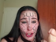 Preview 6 of Self degrading slut gags herself and self face slapping with dirty talk