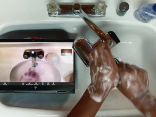 video chat, sexy hand washing, zoom meeting, solo male