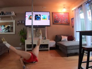 Horny athletic Milf smokes and rubs her pussy_while stripping athome