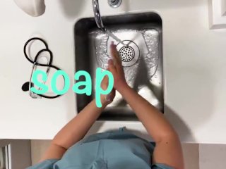 role play, solo female, sexy hand washing, nurse