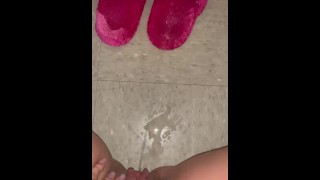 Pissing in my pink fuzzy slippers