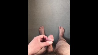 Big hard hairy cock masturbating naked with feet