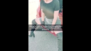 Flashing Commuters in my See Through Shirt and Upskirt to Make Their Day!