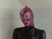 Preview 4 of Rubber Slave Teen Girl Breathplay Games With Latex Condom Mask On Face