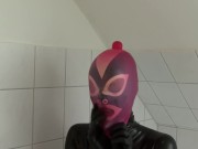 Preview 5 of Rubber Slave Teen Girl Breathplay Games With Latex Condom Mask On Face