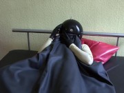 Preview 6 of Latex Catsuit Girl Plays Breath Control With Rubber Ball Hood + Breath Bag