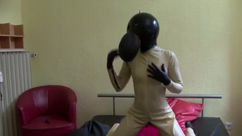 Latex Catsuit Girl Plays Breath Control With Rubber Ball Hood + Breath Bag