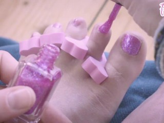 Shiny Pink Nail Polish on my Toenails for Footcare TEASER