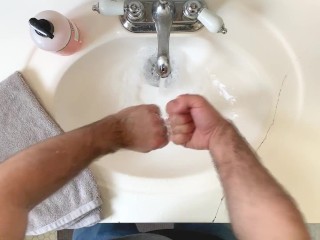 Double Fisting his Cracked and Ruined Sink