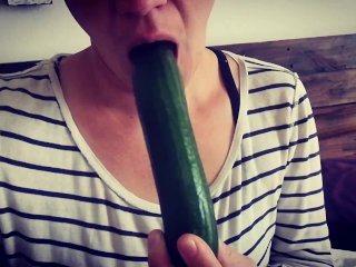 mom, cock tease, solo female, cucumber