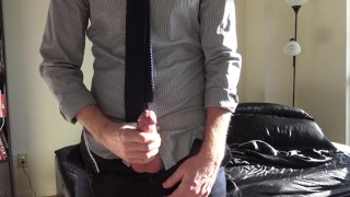 Hot guy in a tie talks dirty, moans loudly & shoots a big load for his baby