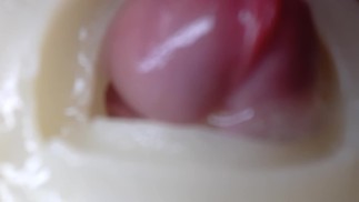 Cum in a masturbator. Inside view