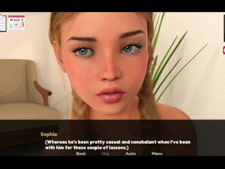 blonde teen, muscular men, gameplay, visual novel