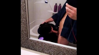 Cute slut sucking my cock after a shower - Deepthroat blowjob