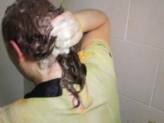 Wetlook shower in my ruined dress and hairwash
