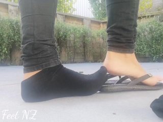 flip flops, black socks, smelly feet, sweaty socks