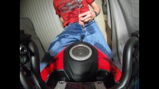 Indoors Piss And Cum Soaked Jeans On A Motorcycle