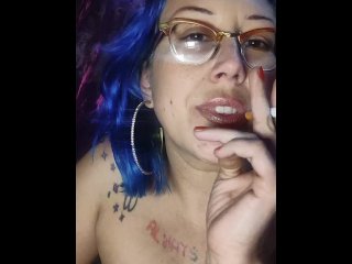 dangle cigarette, milf, female chest tattoo, solo female