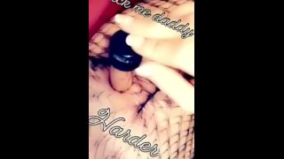 Goth slut dildo drills her asshole while in fishnets
